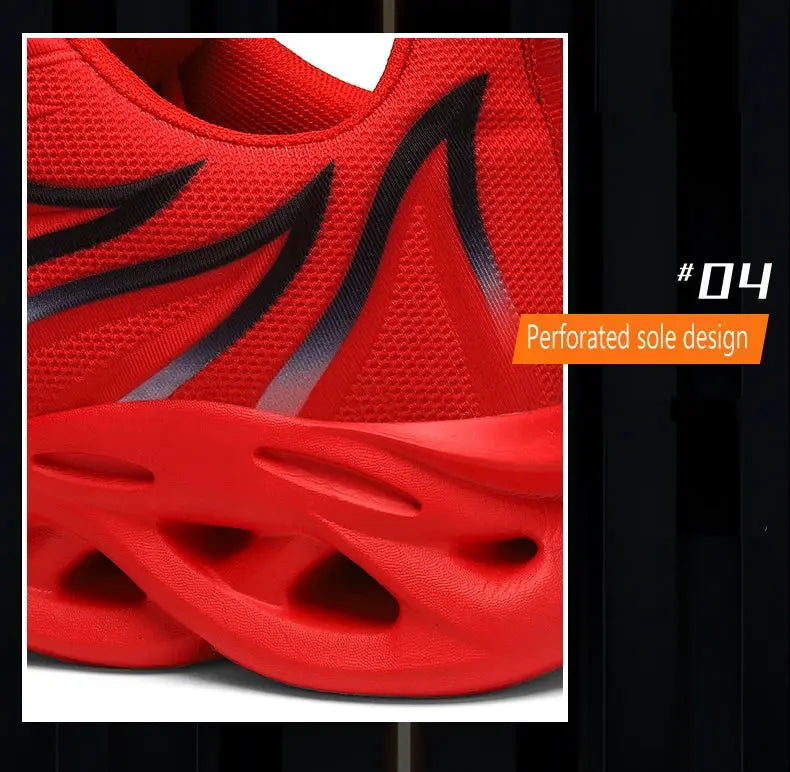 Social Shoe male mesh breathable running shoes, red with perforated sole design