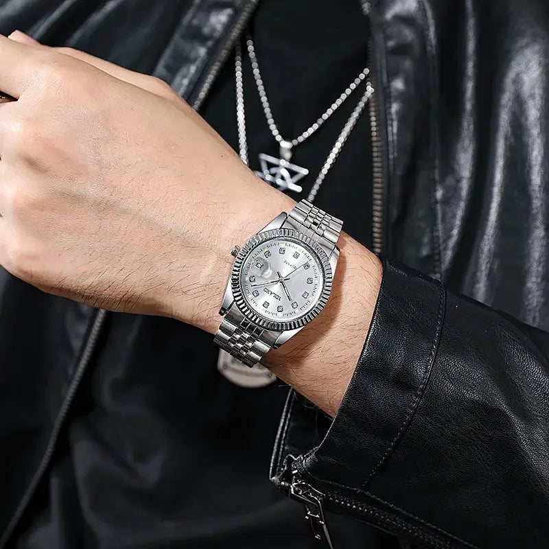 Luxury Mens Full Steel Quartz Wristwatch With Date Golden Finish Timeless Brand Timepiece