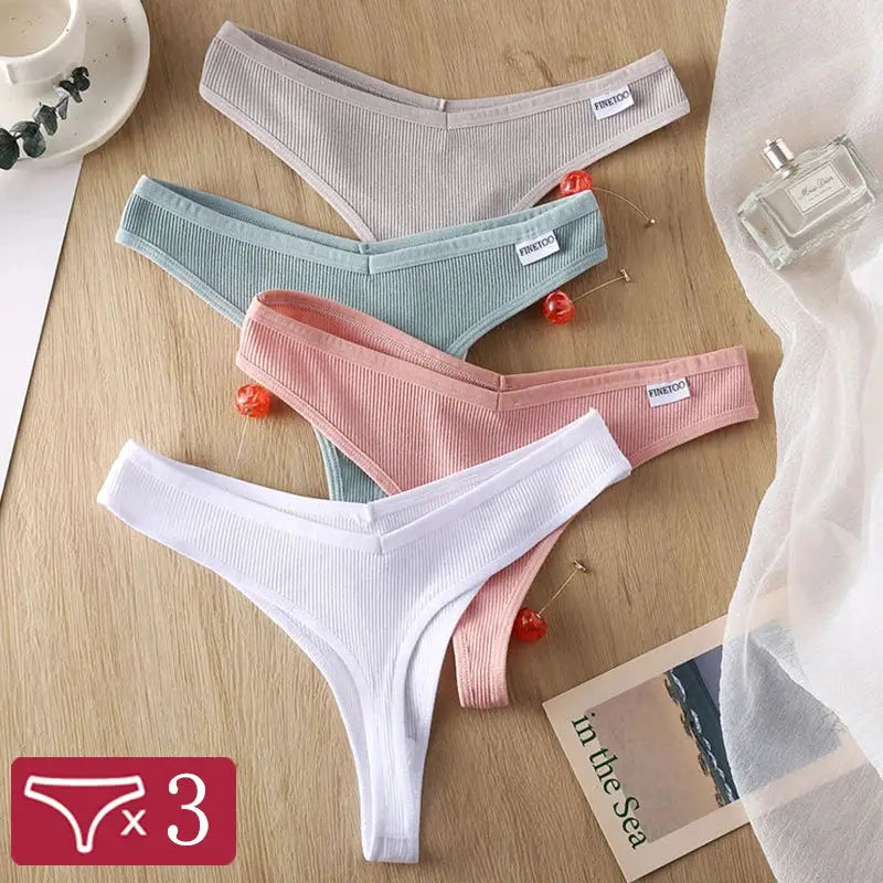 3-piece set of women's cotton thong underwear; low-rise G-string briefs in assorted colors
