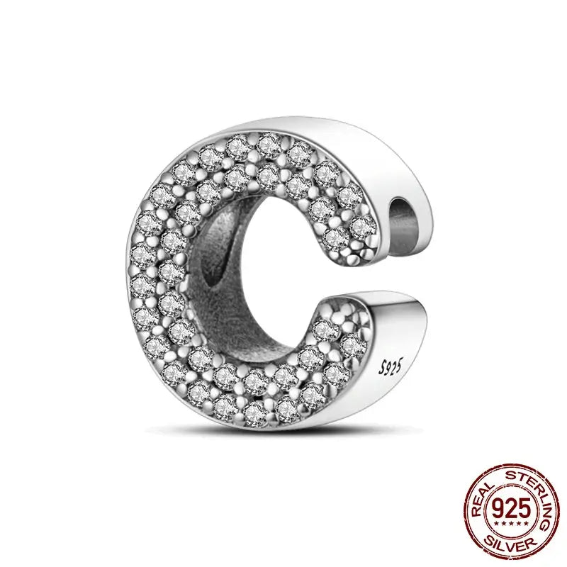 26 Alphabet Beads A To Z 925 Sterling Silver Love Charm Fit Original Bangle Charms Bracelet CZ Zircon Jewelry