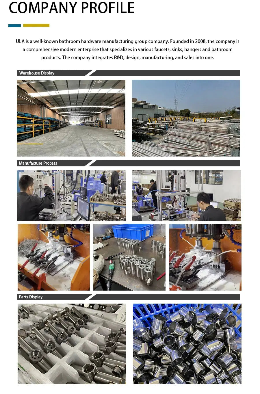 ULA valve manufacturing company profile by Simples Market, showing warehouses, assembly lines, and metal parts display.