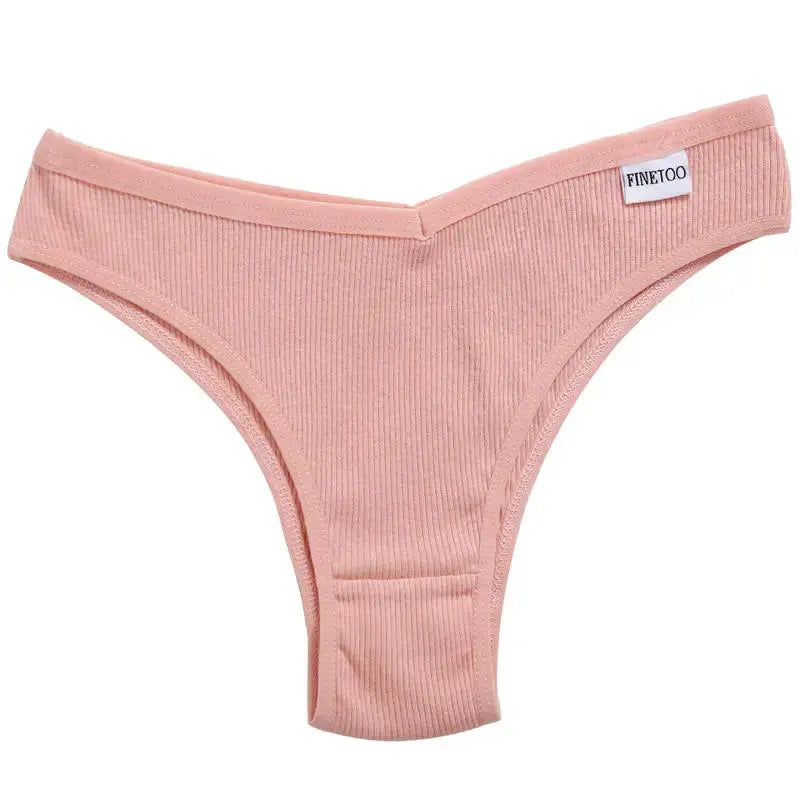 Thong underwear pink ribbed cotton Finetoo for women