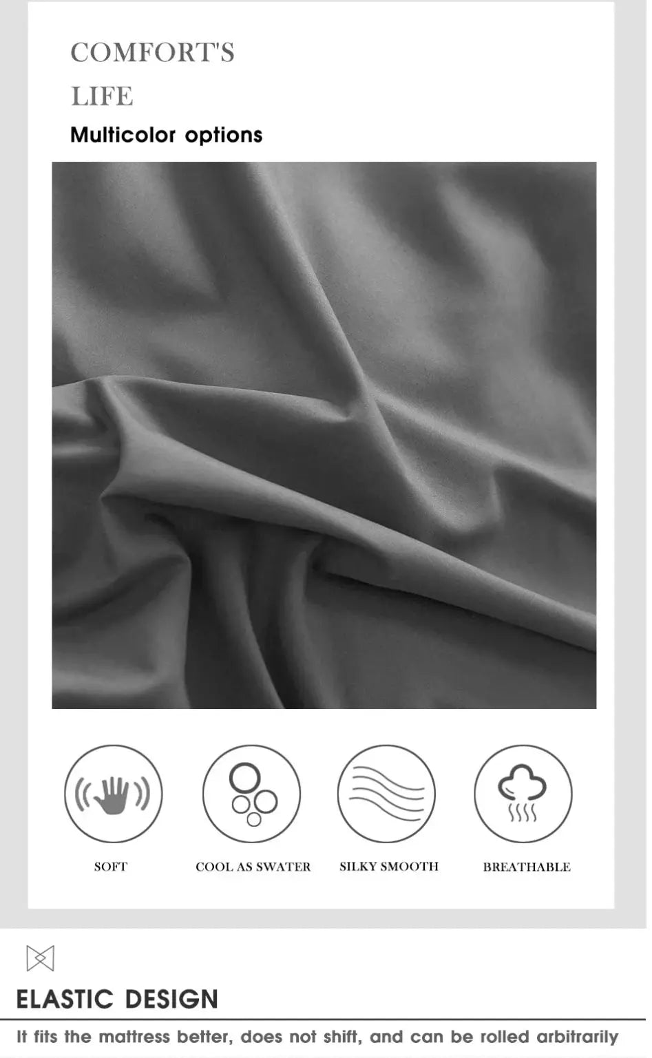Bed sheet Simples Market solid color polyester fitted sheet with elastic, gray, 1 piece