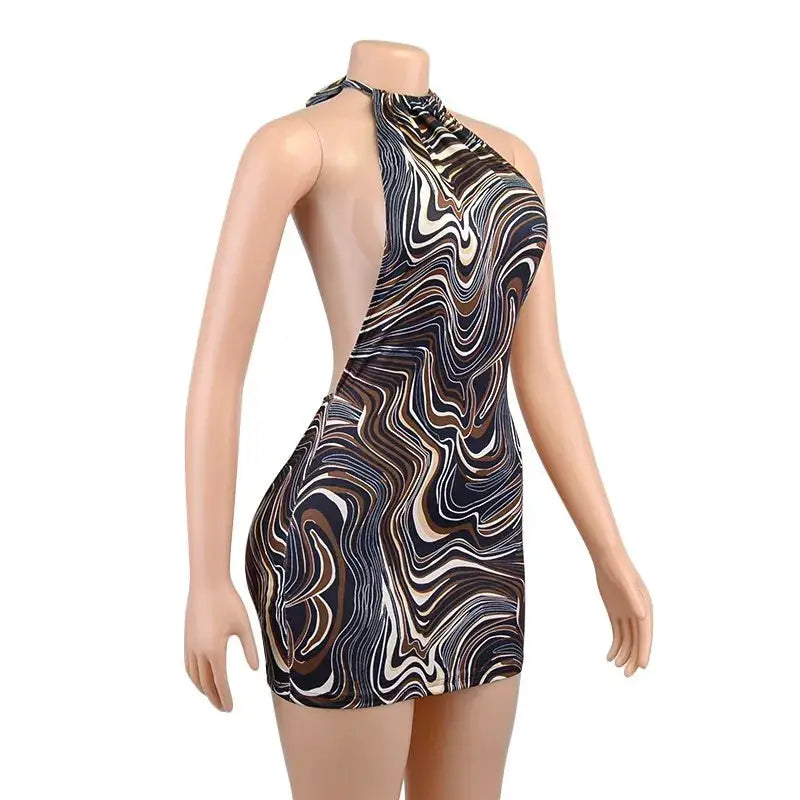 Black Bodycon Halter Dress Women Backless Cutout Mini Sleeveless Party