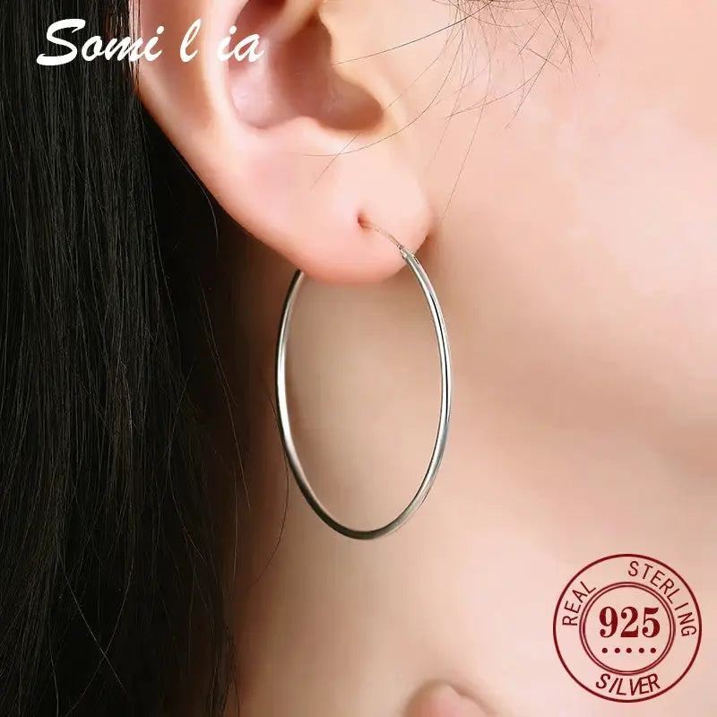 Somilia 925 Sterling Silver Big Hoop Earrings For Women Platinum Finish 10mm To 90mm Fine Jewelry