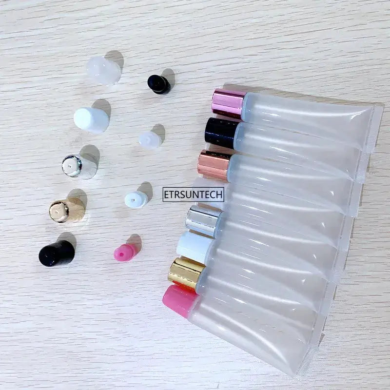 Empty lipstick tubes set by ETRSUNTECH with assorted colored caps and clear lip gloss containers