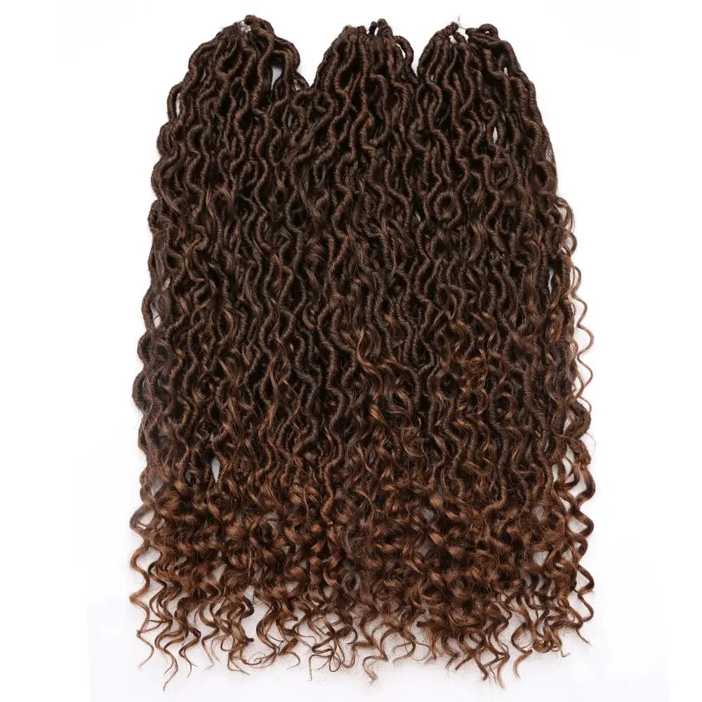 Synthetic Goddess Locs crochet hair extensions by Simples Market, curly faux locs in dark brown