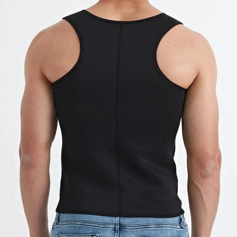 Men's black waist trainer sauna vest shapewear; sleeveless workout tank top