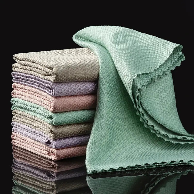 Simples Market 10-pack microfiber cleaning cloths in pastel colors for windows, car, kitchen, lint-free and reusable