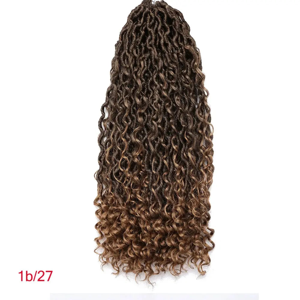 Goddess Locs crochet hair bundle, curly faux locs with black-to-brown ombre, 1b/27 color