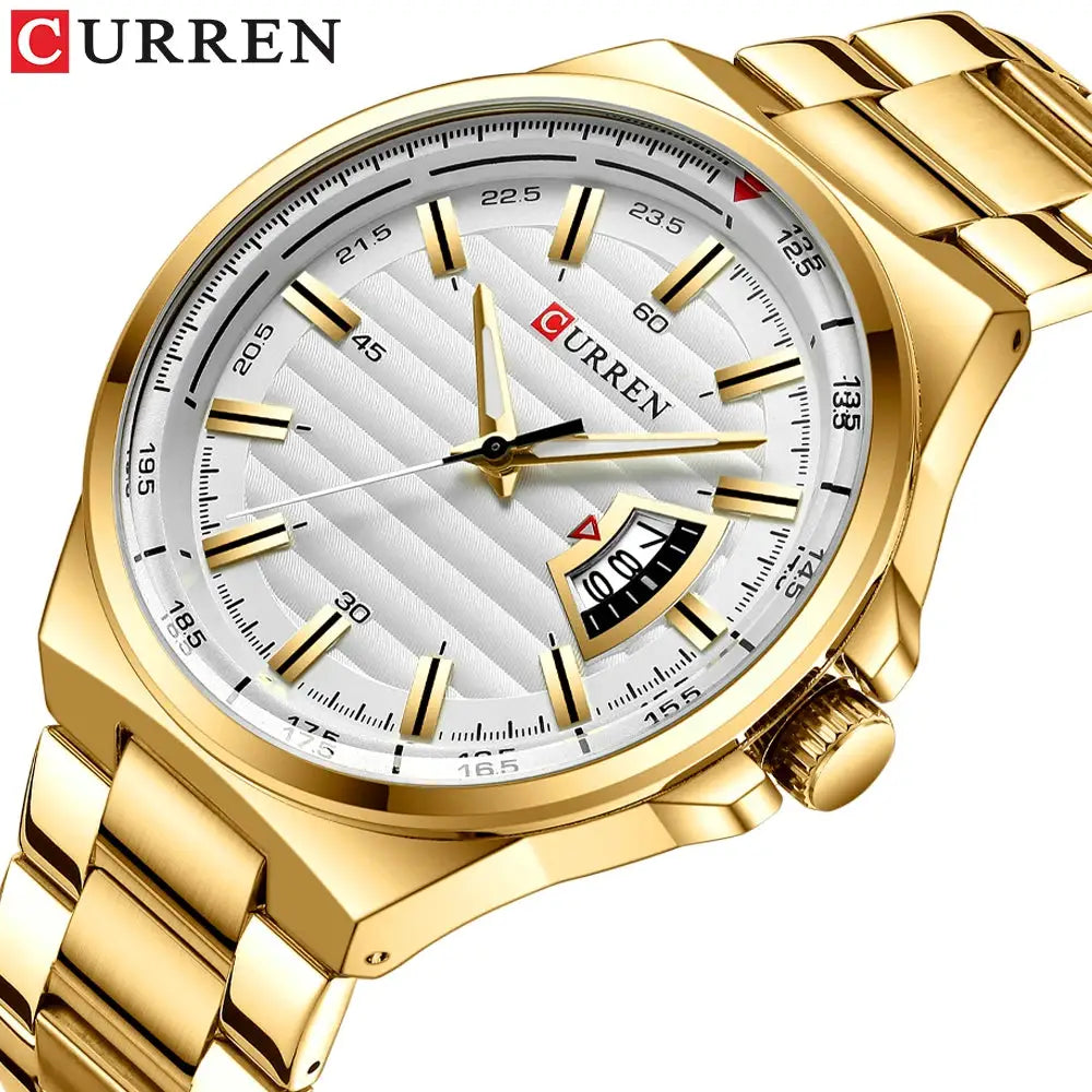 CURREN men's luxury gold-tone stainless steel watch with date window