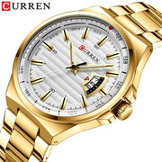 CURREN men's luxury gold-tone stainless steel watch with date window