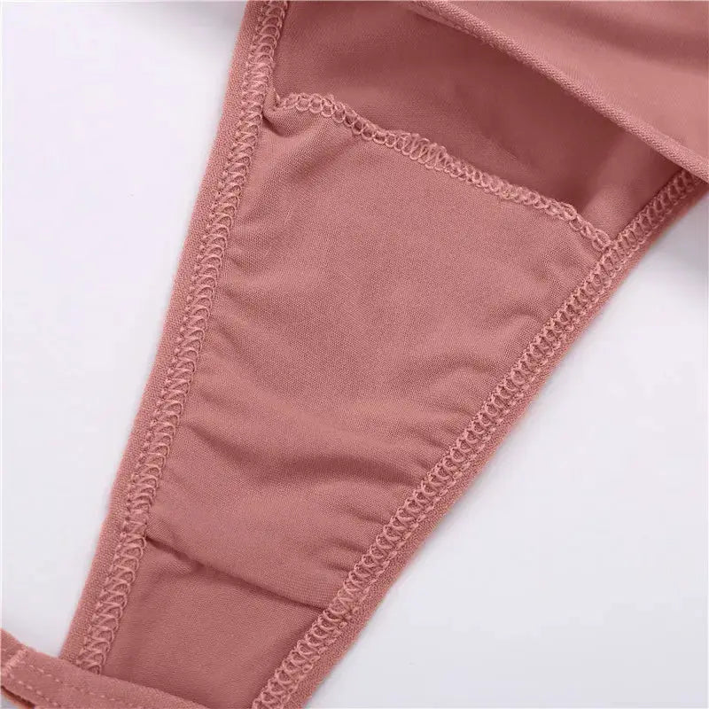 FINETOO 3Pcs pink low-rise thong set by Simples Market; pink G-string underwear fabric close-up