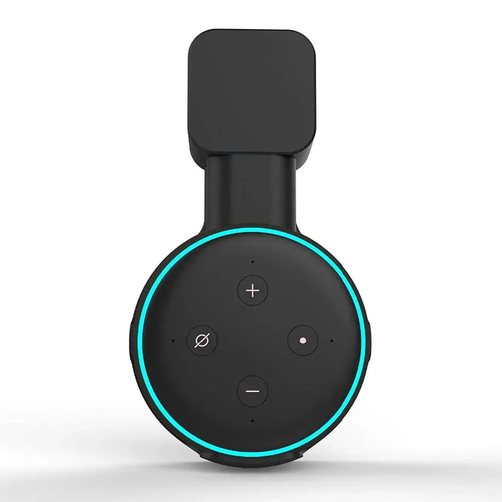 Echo Dot 3 wall mount holder in black with cord management and turquoise accent ring.