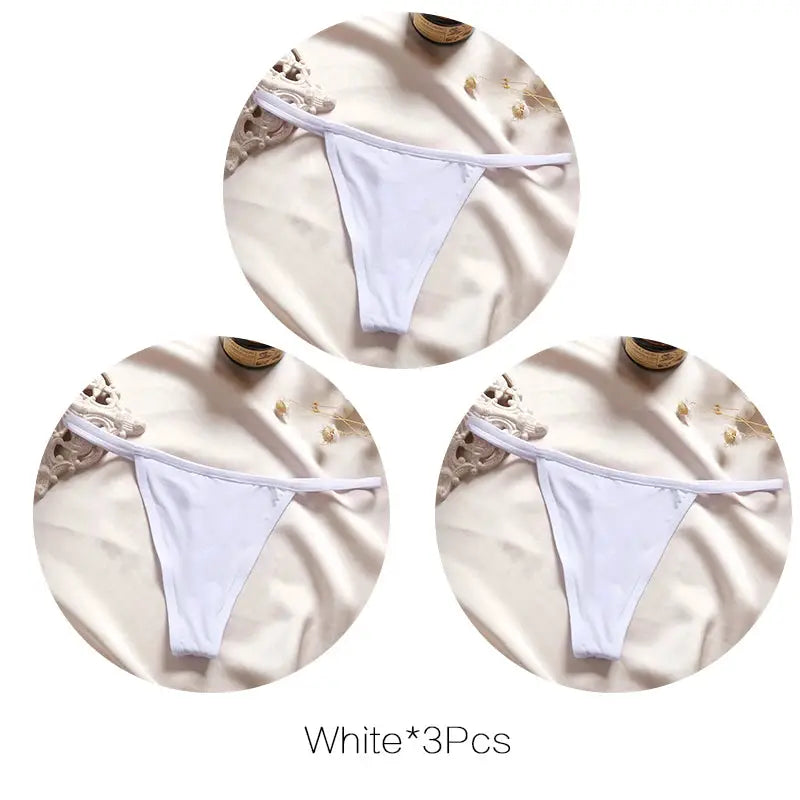 FINETOO white 3-piece low-rise thong panties set for women by Simples Market