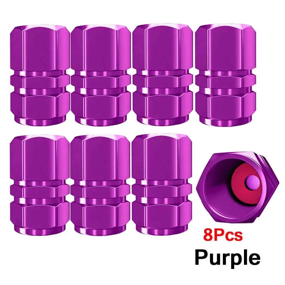 8 pcs purple aluminum alloy tire valve caps for car wheels
