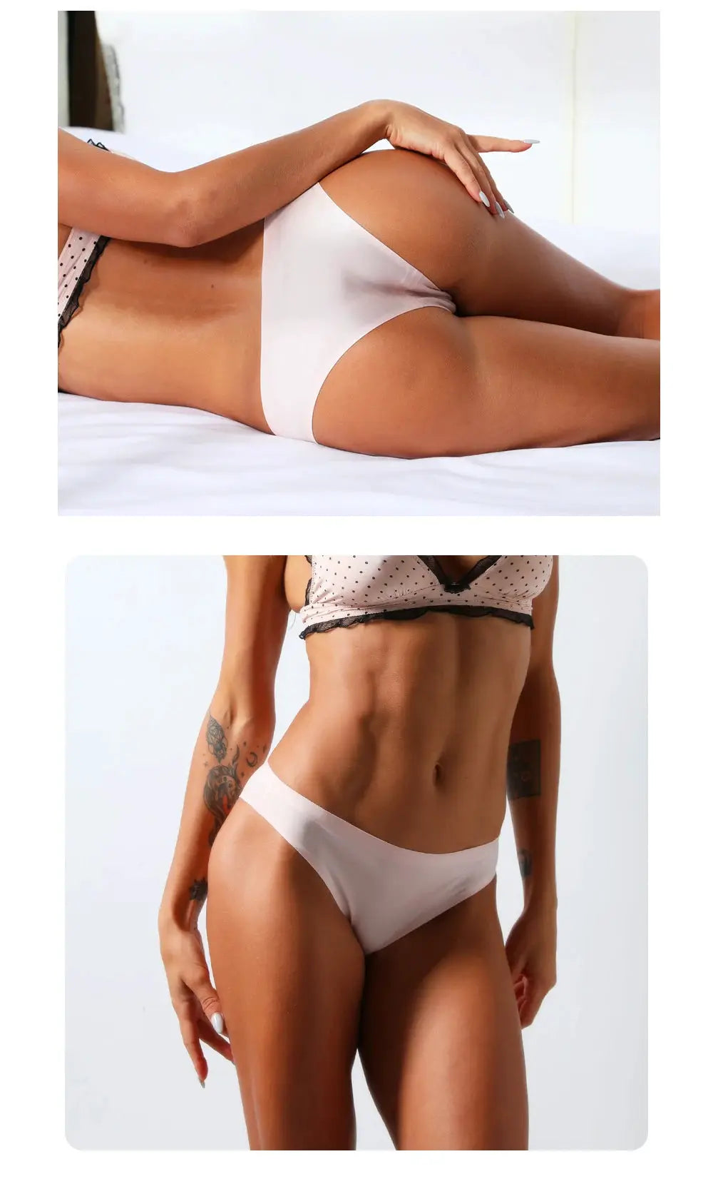 BANNIROU seamless thong underwear, ice silk, light pink