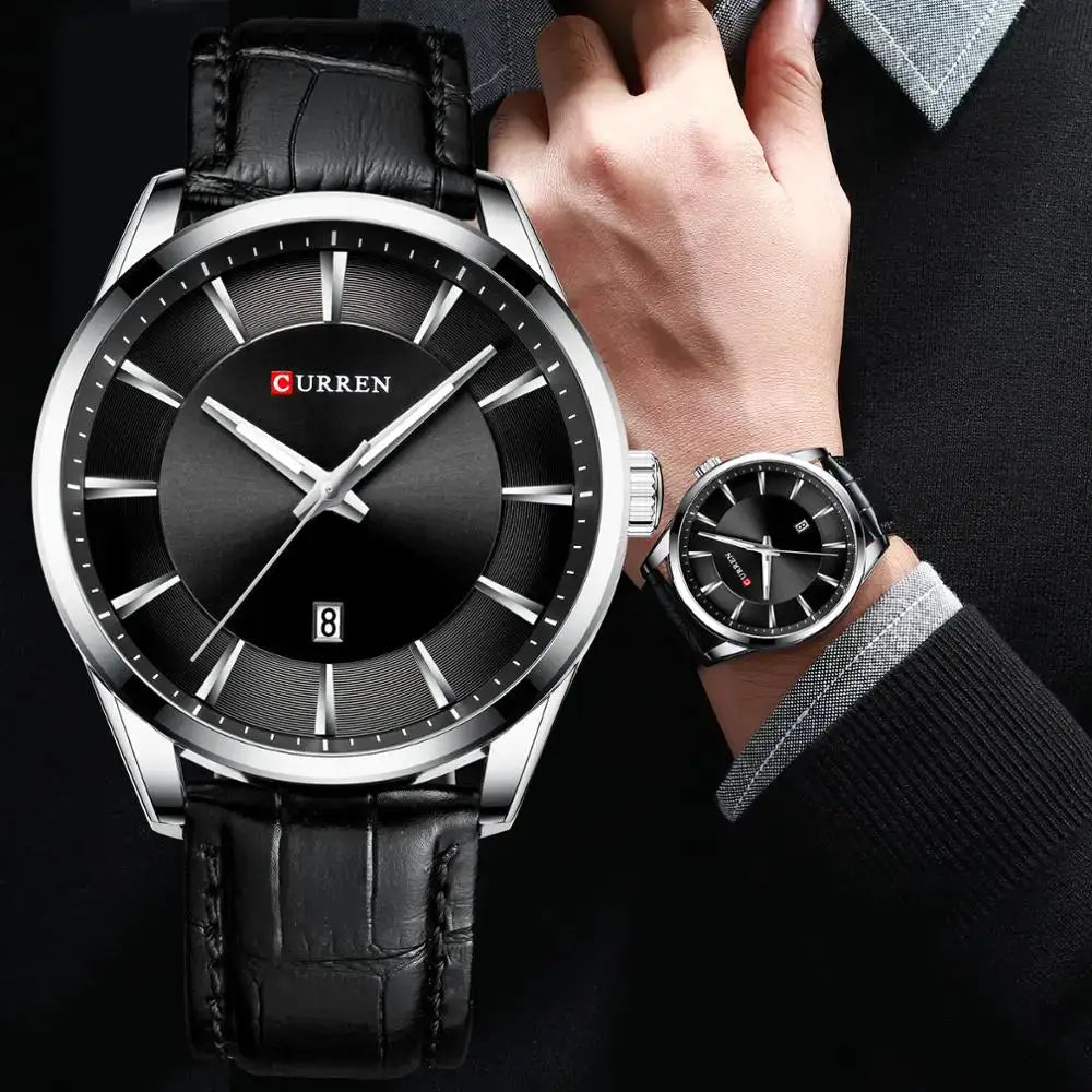 Curren Quartz Watches For Mens Leather Strap Luxury Minimalist Business Wristwatch Stainless Steel Case