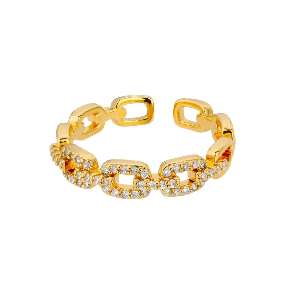 Classic Zircon Twist Chain Rings For Women Stainless Steel With 18K Gold Plating Wedding Jewelry Gift Free Shipping