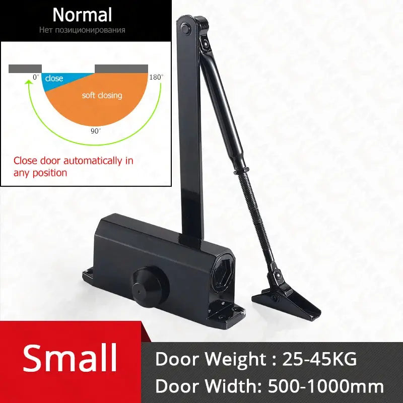 KAK hydraulic buffer automatic door closer, black metal hardware with adjustable speed for 25–80 kg doors, soft closing