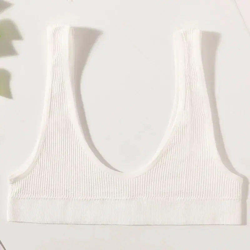 Women seamless ribbed sports bralette crop top, white, non-wire, U-shape, Simples Market M-XL