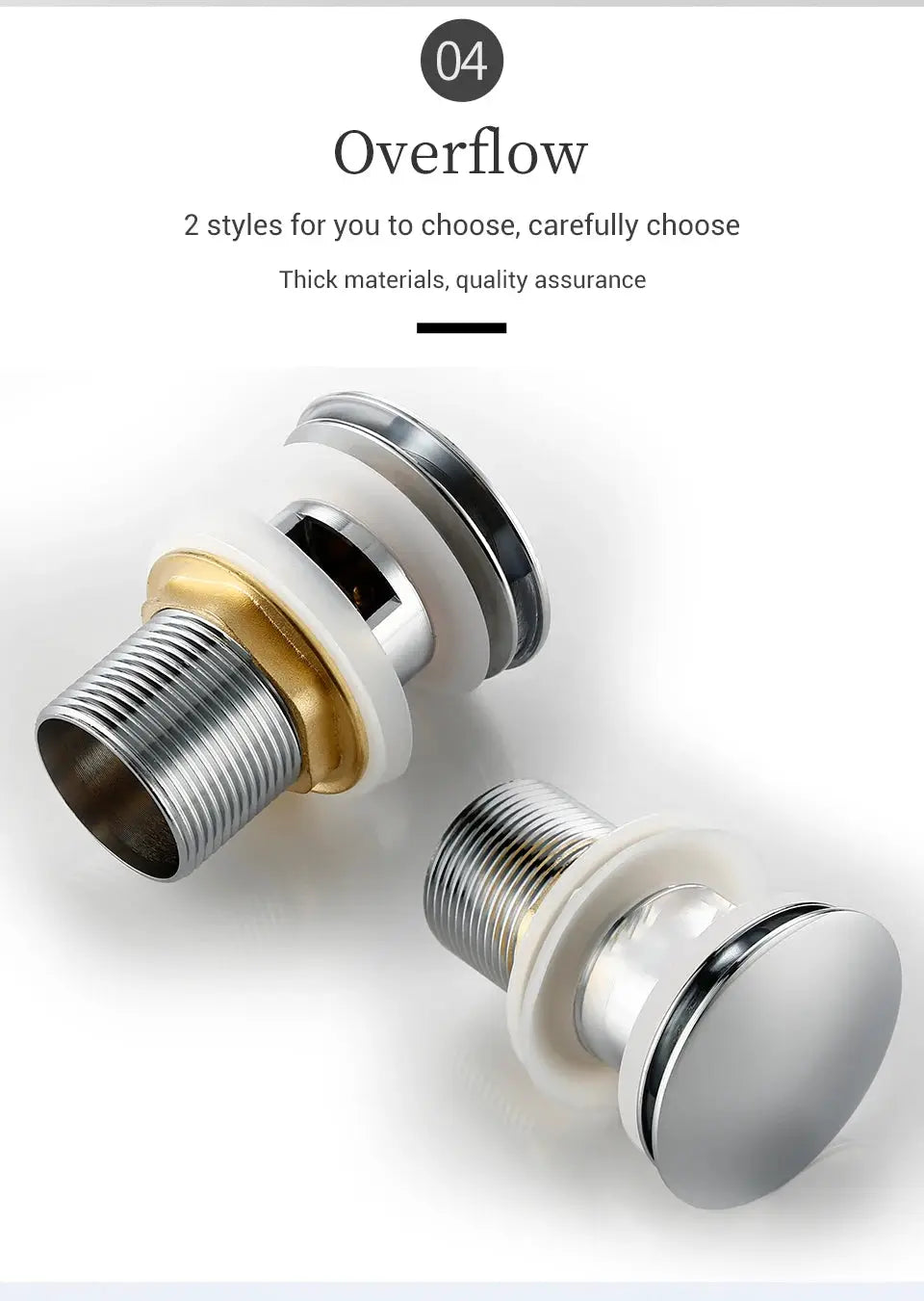 Bagnolux bathroom sink pop-up drain stopper set, two chrome-and-brass assemblies for vessel sinks