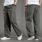 Men's cargo pants by Simples Market in olive-gray cotton, casual workwear, front and back views