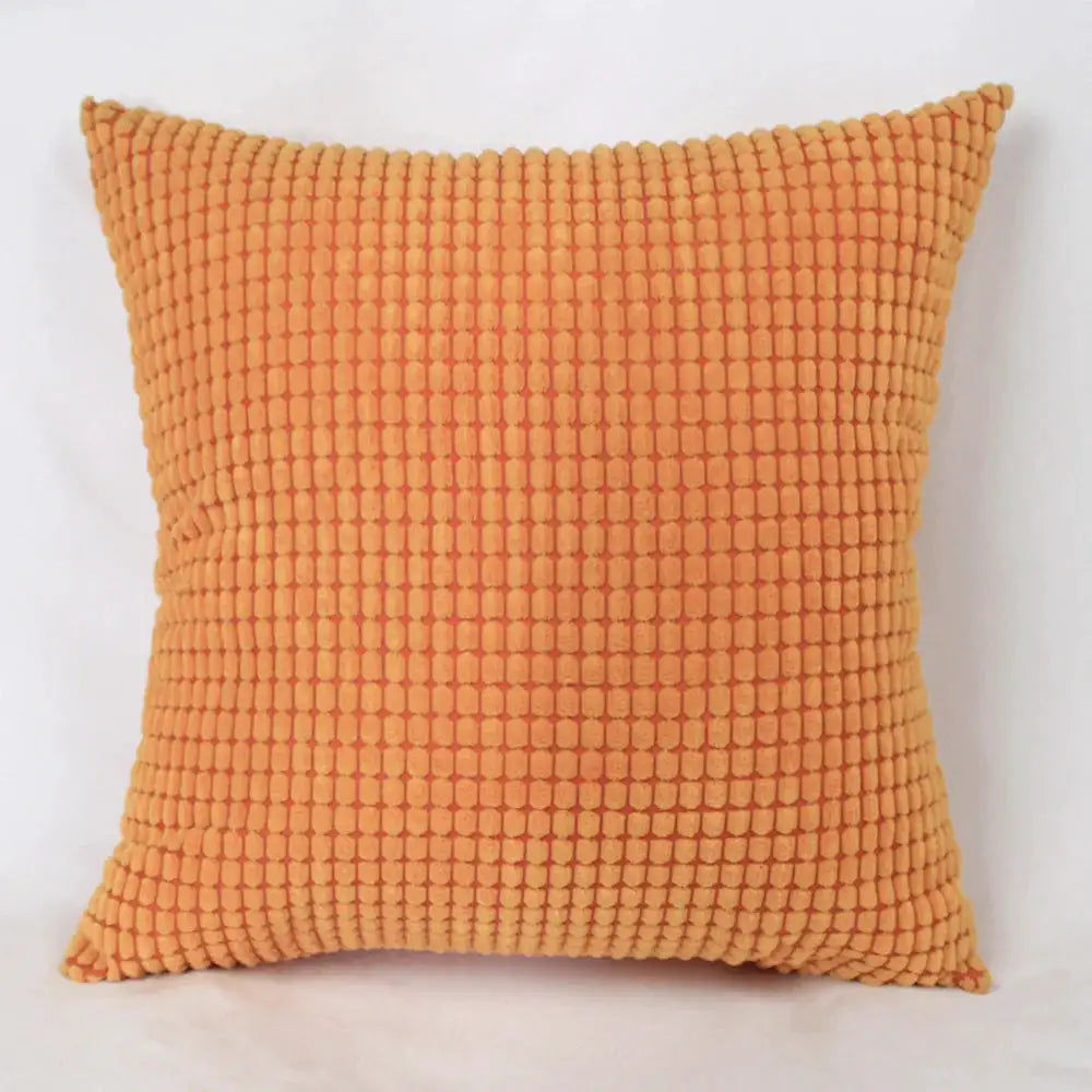 Corduroy corn-kernel plush cushion cover in orange; durable soft texture with square tufting for sofa or bed decor