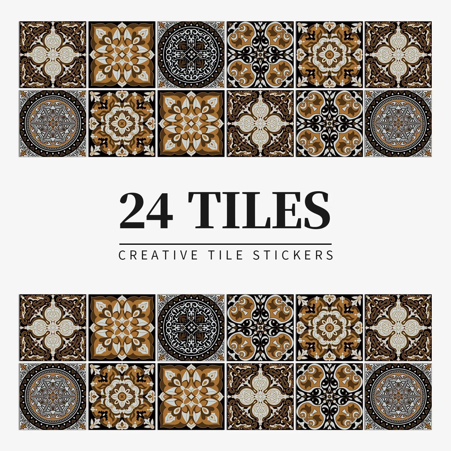 24-piece light-color tile sticker set for walls; waterproof self-adhesive decals for kitchen and bathroom.