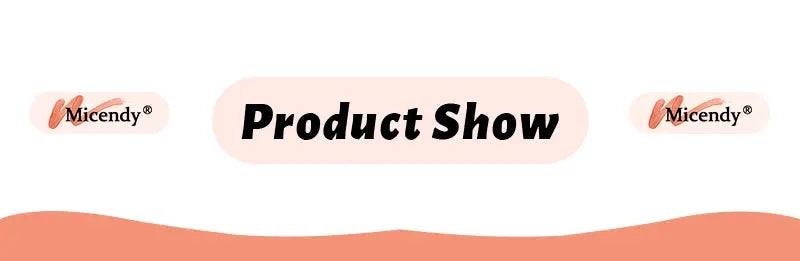Product show banner featuring Micendy logos on a peach wave background
