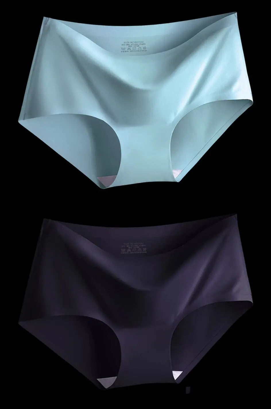 AOTOLK seamless women's panties, XXL mid-waist briefs by Simples Market, ice silk fabric in blue and purple, two shown