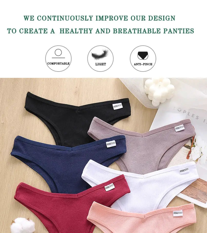 Cotton women's panties set, 6-pack, Finetoo, assorted colors (black, navy, mauve, white, red, peach)