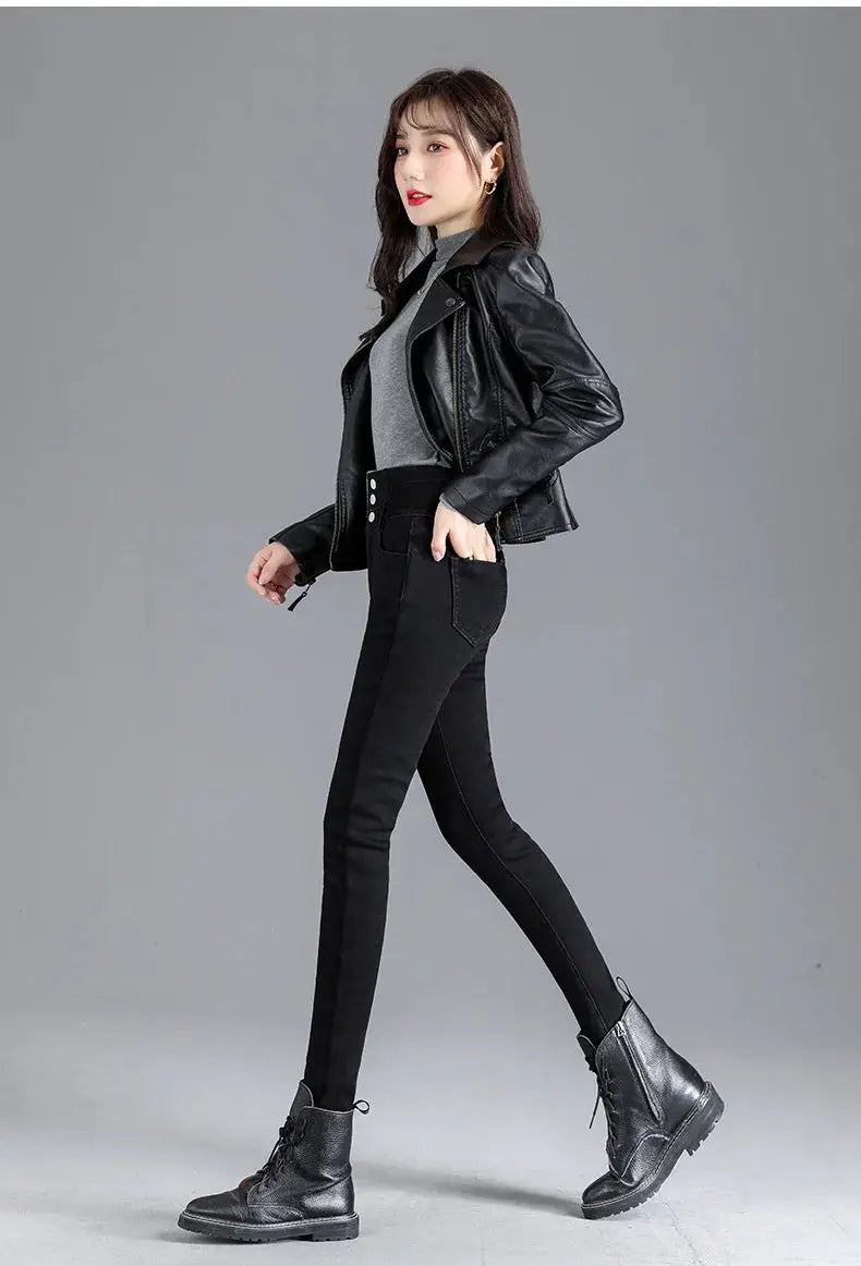 Thermal Winter Thick Fleece High Waist Stretch Skinny Jeans For Women