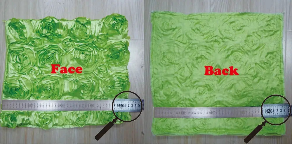 Corduroy corn-kernel plush cushion cover in green; front rosette texture, back plain, 35–70 cm.