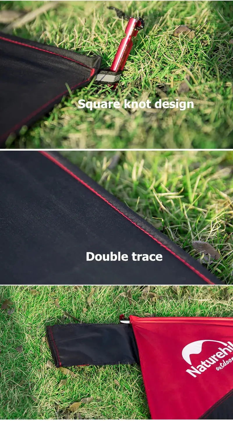 Naturehike picnic blanket pocket beach mat in black with red stitching and red carry bag bearing Naturehike logo