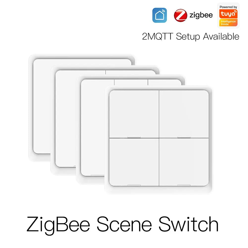 MOES 4-Gang ZigBee scene switch with white 2x2 button panel for Tuya devices