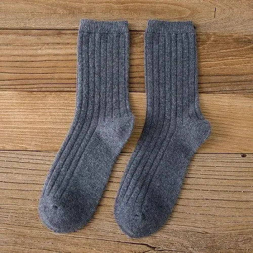 CHAOZHU Thick Warm Merino Wool Rib Socks For Women Solid Colors Loose Fit Japanese Korea Fashion Winter
