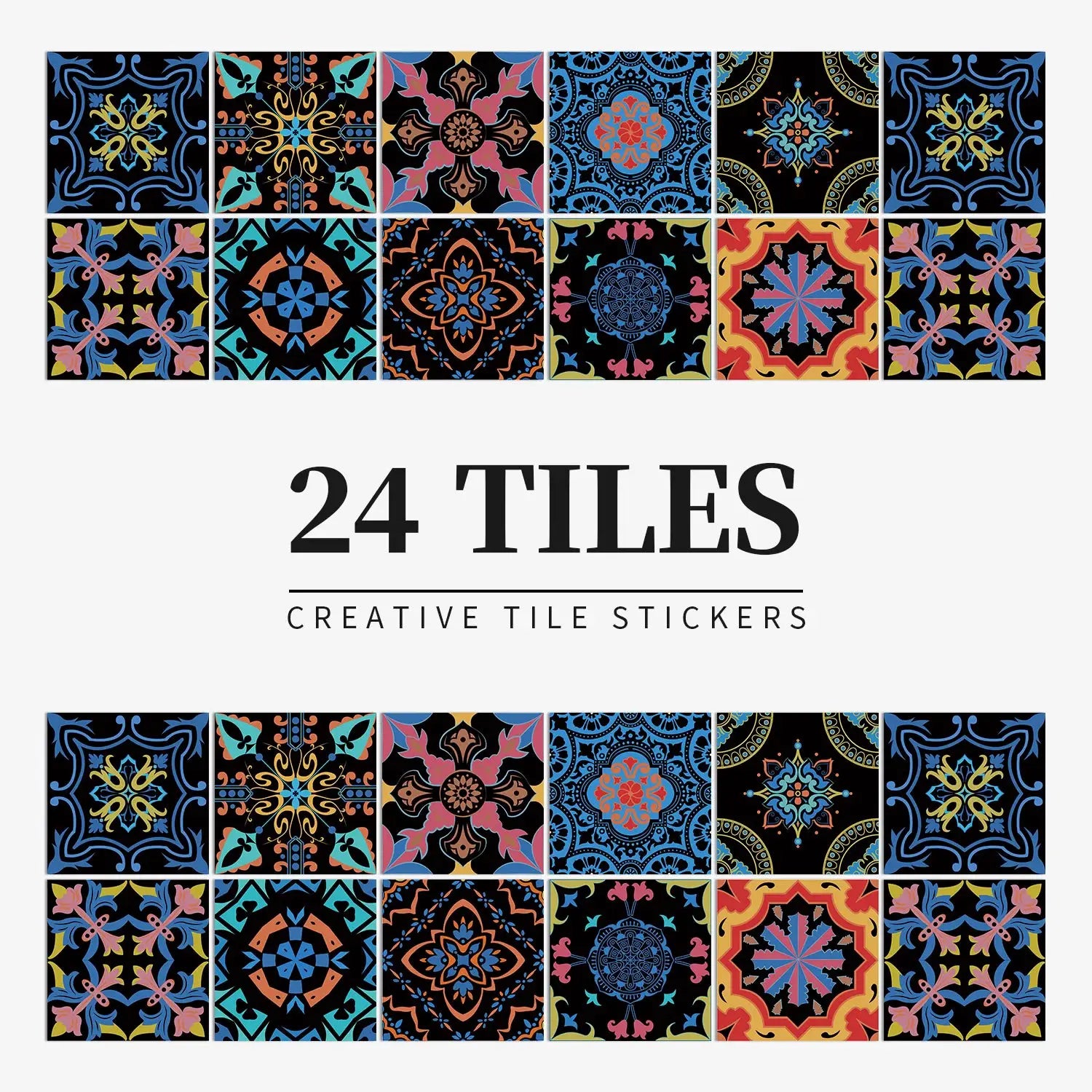 24pcs set of light-color tile wall stickers; self-adhesive, waterproof decals for kitchen and bathroom.