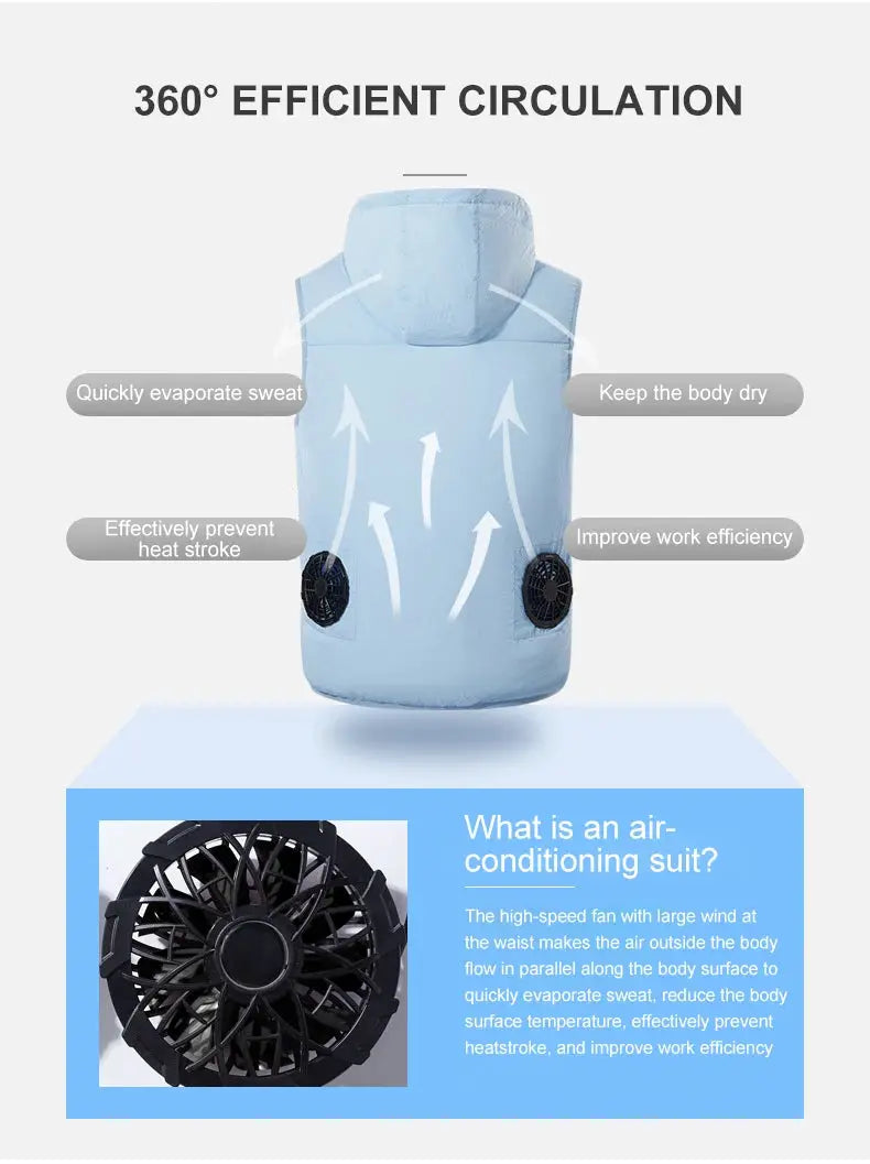 Cooling vest with built-in fans by Simples Market; ultralight blue windbreaker for outdoor use
