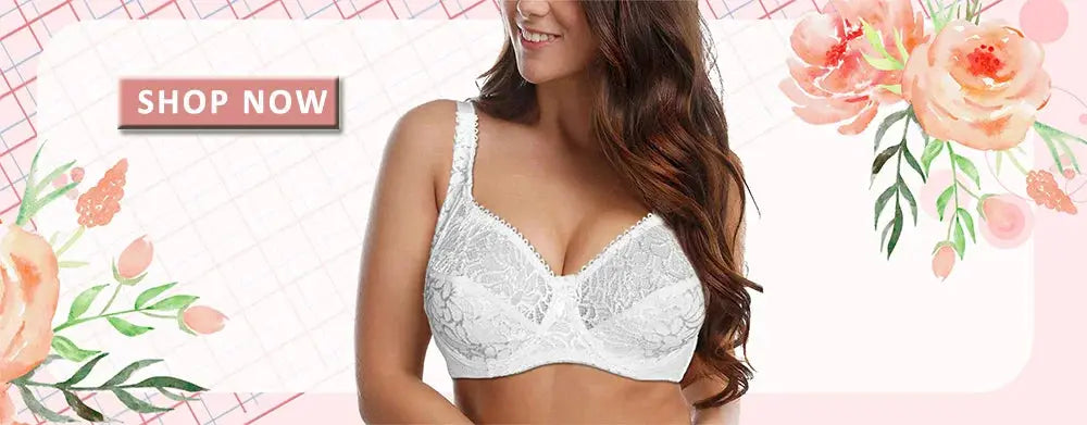 Womens white lace underwire bra with floral embroidery by Simples Market, plus size
