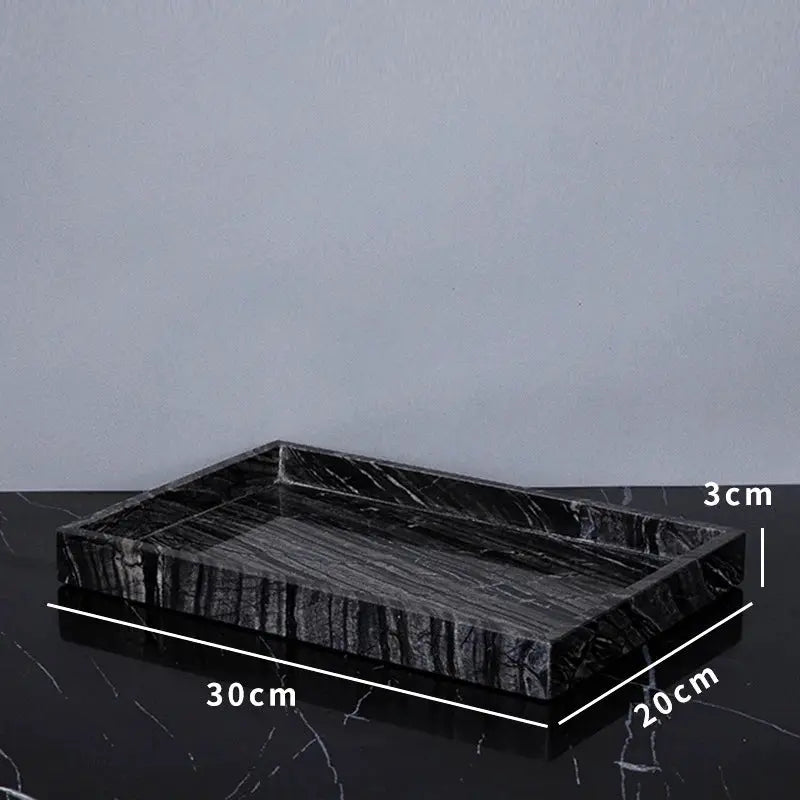 Marble bathroom tray in black with white veins, 30cm x 20cm x 3cm