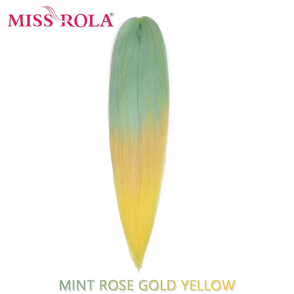 Miss Rola synthetic hair braid extension in mint rose gold yellow gradient, 30-inch Kanekalon pre-stretched