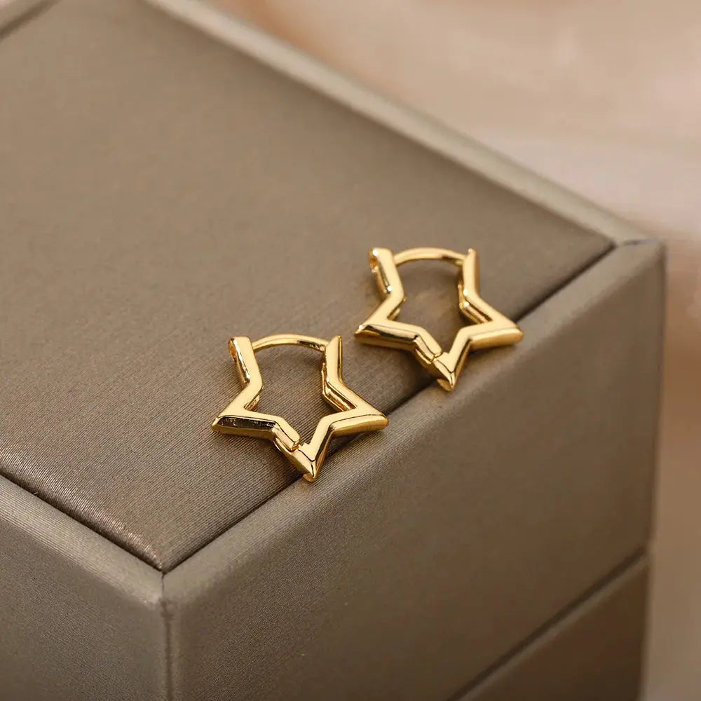 Geometric Star Hoop Earrings Stainless Steel Hypoallergenic Jewelry For Women And Girls Gift