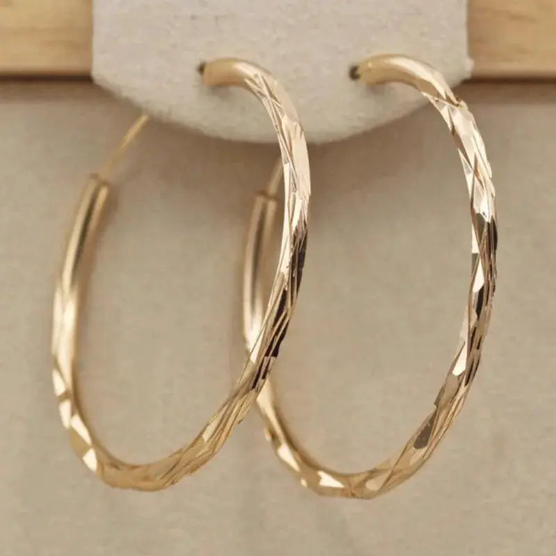 Huitan Classic Simple Hoop Earrings For Women Gold Color Geometric Pattern Versatile Jewelry