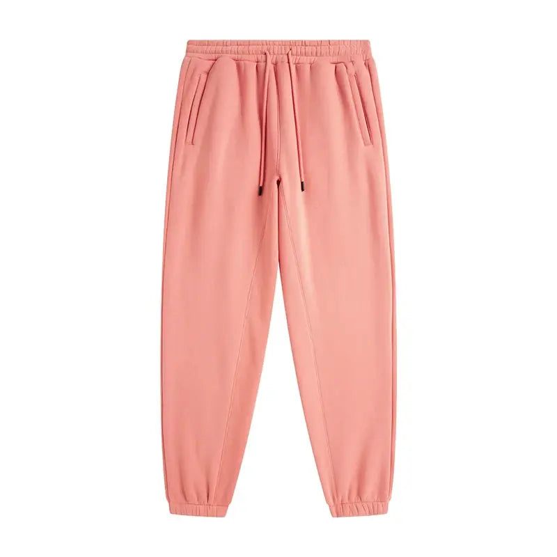 ZODF fleece sweatpants, pink unisex joggers with drawstring and cuffed ankles