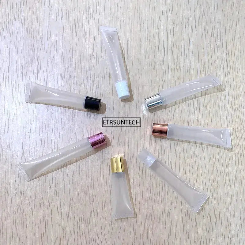 Clear lip gloss container set, 8-pack of empty tubes with assorted metal caps (black, white, silver, gold, rose gold)