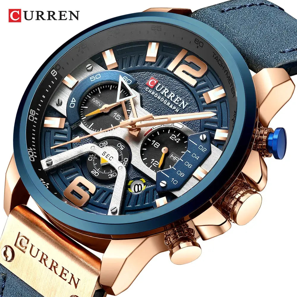 Curren Casual Sport Watch For Men Luxury Military Chronograph With Complete Calendar