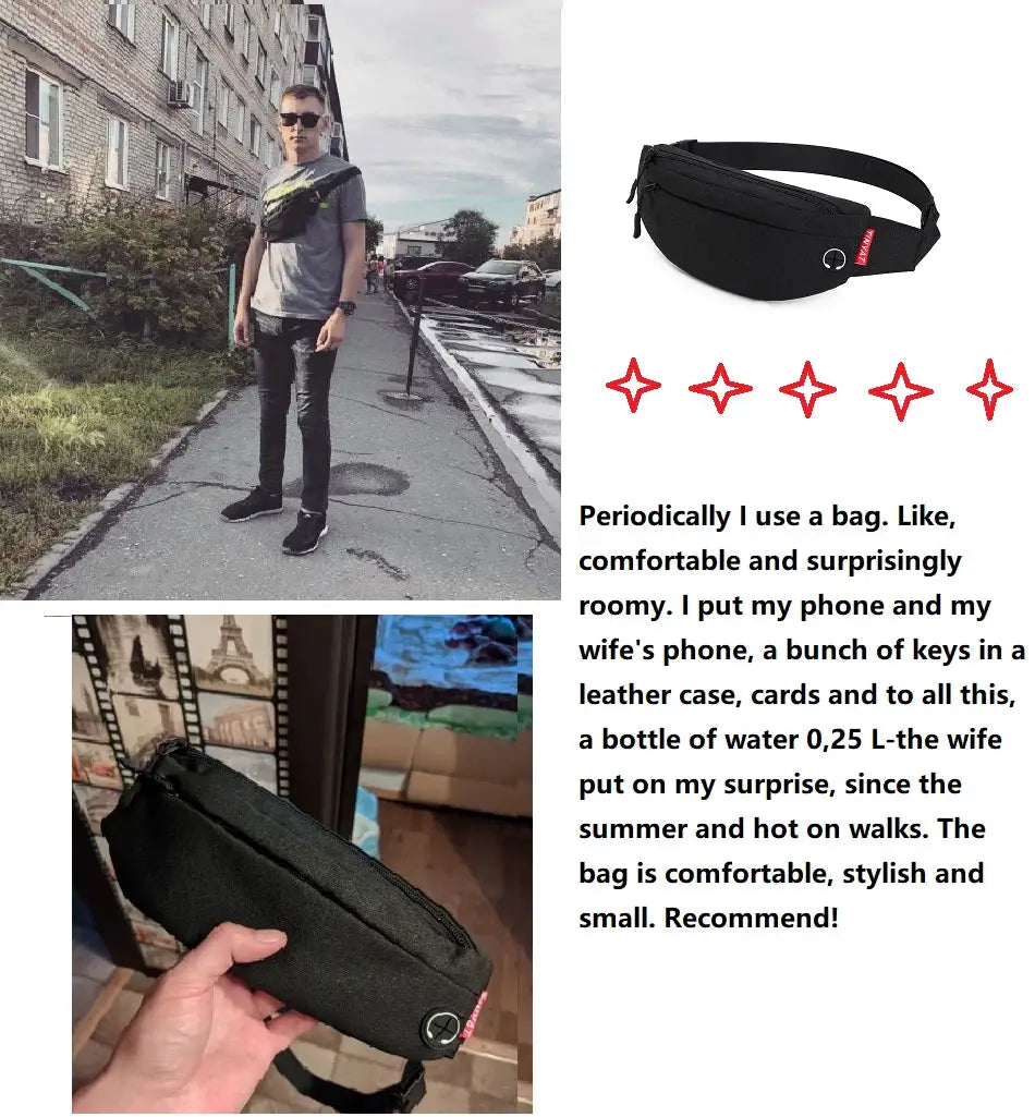 TINYAT waist bag by Simples Market, black fanny pack for large phone and essentials