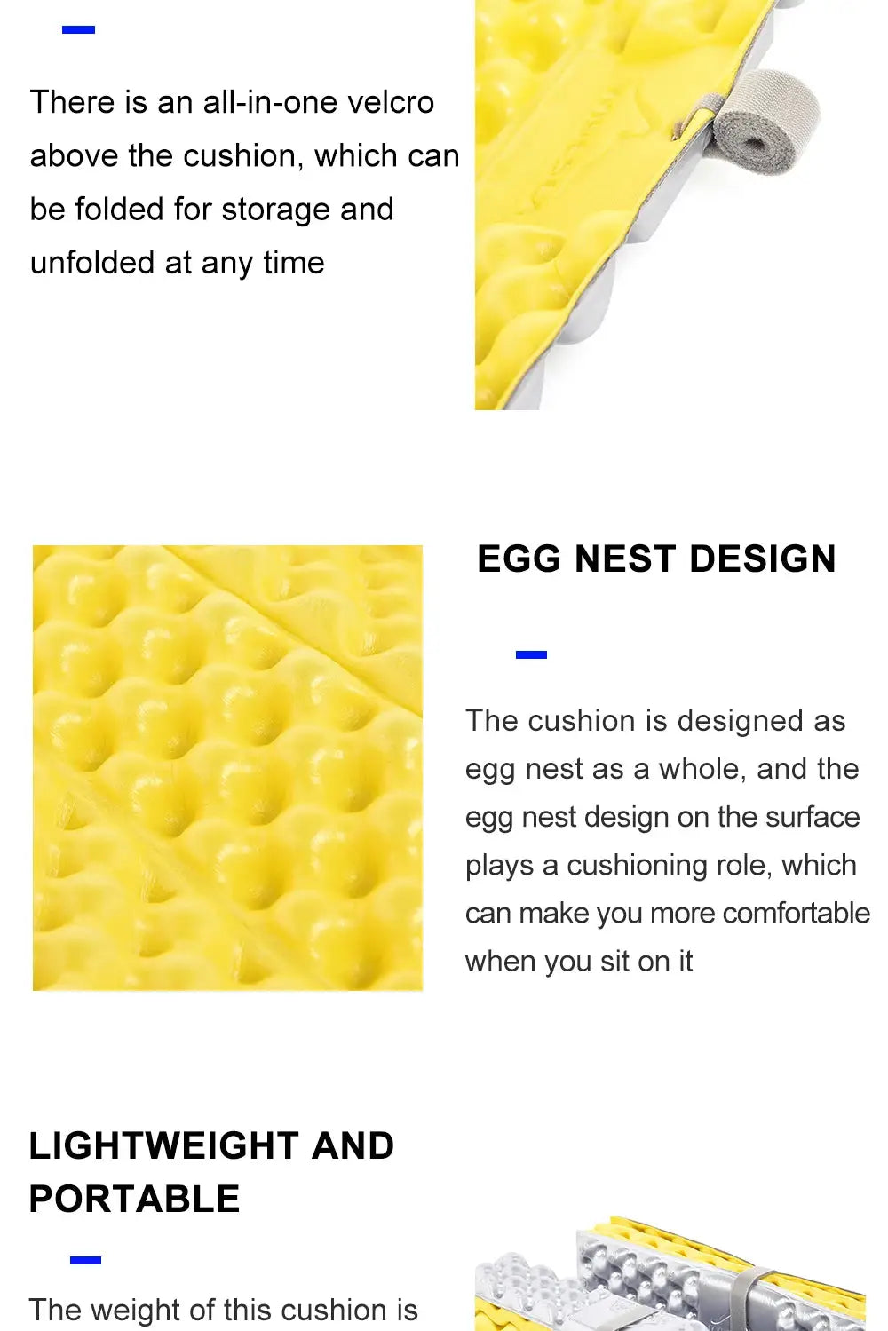 Widesea outdoor foldable mat seat by Simples Market, ultralight yellow XPE foam egg-nest cushion for camping.