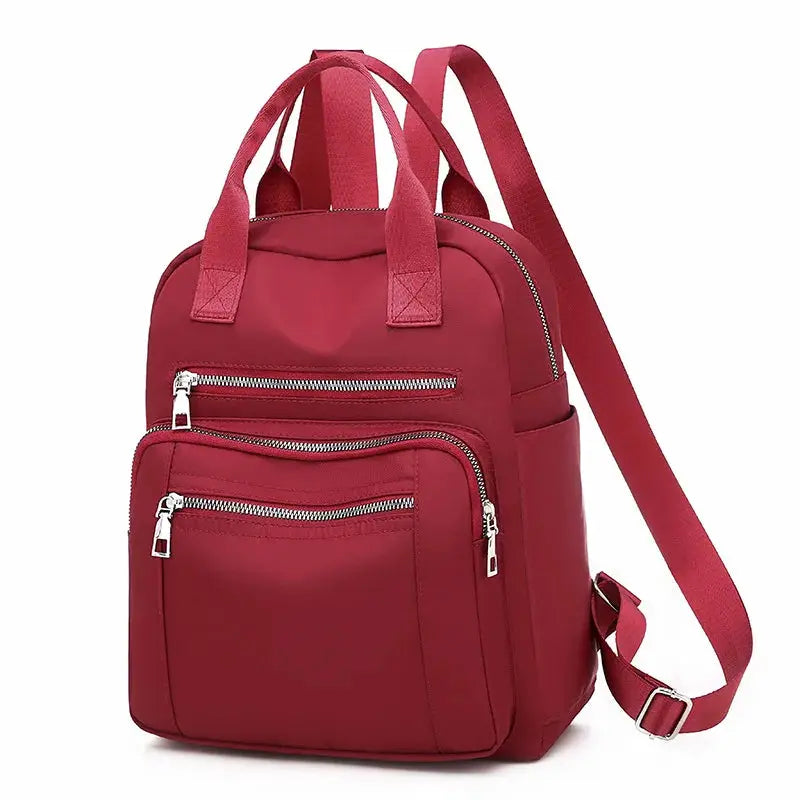 Backpack for women, red Oxford waterproof bag with multiple zip pockets and adjustable straps